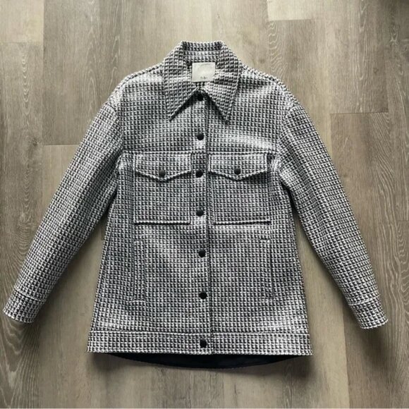 Tibi Woven Houndstooth Black White Coated Jacket Pointed Collar Sample - Picture 1 of 14